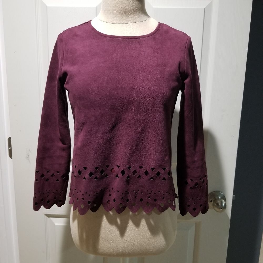 Fraze Faux SuedeDeep Plum Boho Western Top Size 12